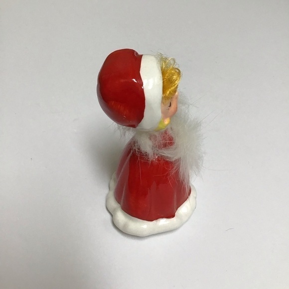 Napco ? Ceramic Christmas Girl Figurine Wreath Hair Fur Red Mrs. Claus Dress VTG - Picture 7 of 14